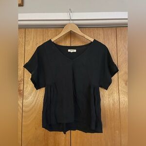 Madewell Black V Nevk Pleated Babydoll Tee in size Small, Short sleeve